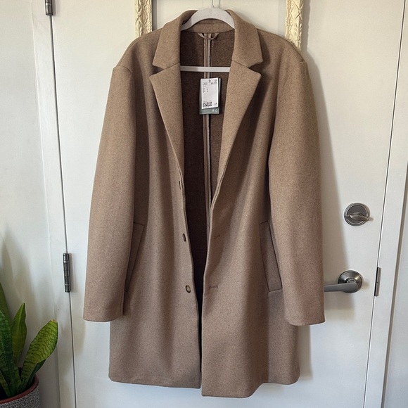 H&M | Men's Slim Fit Tan Wool-Blend Coat - Picture 10 of 13
